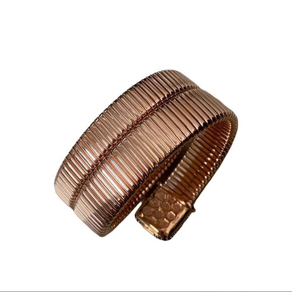 Black Spinel Pavé & Rose Gold Plated Tubagas Wrap Style Bracelet Women’s Small - Picture 4 of 6